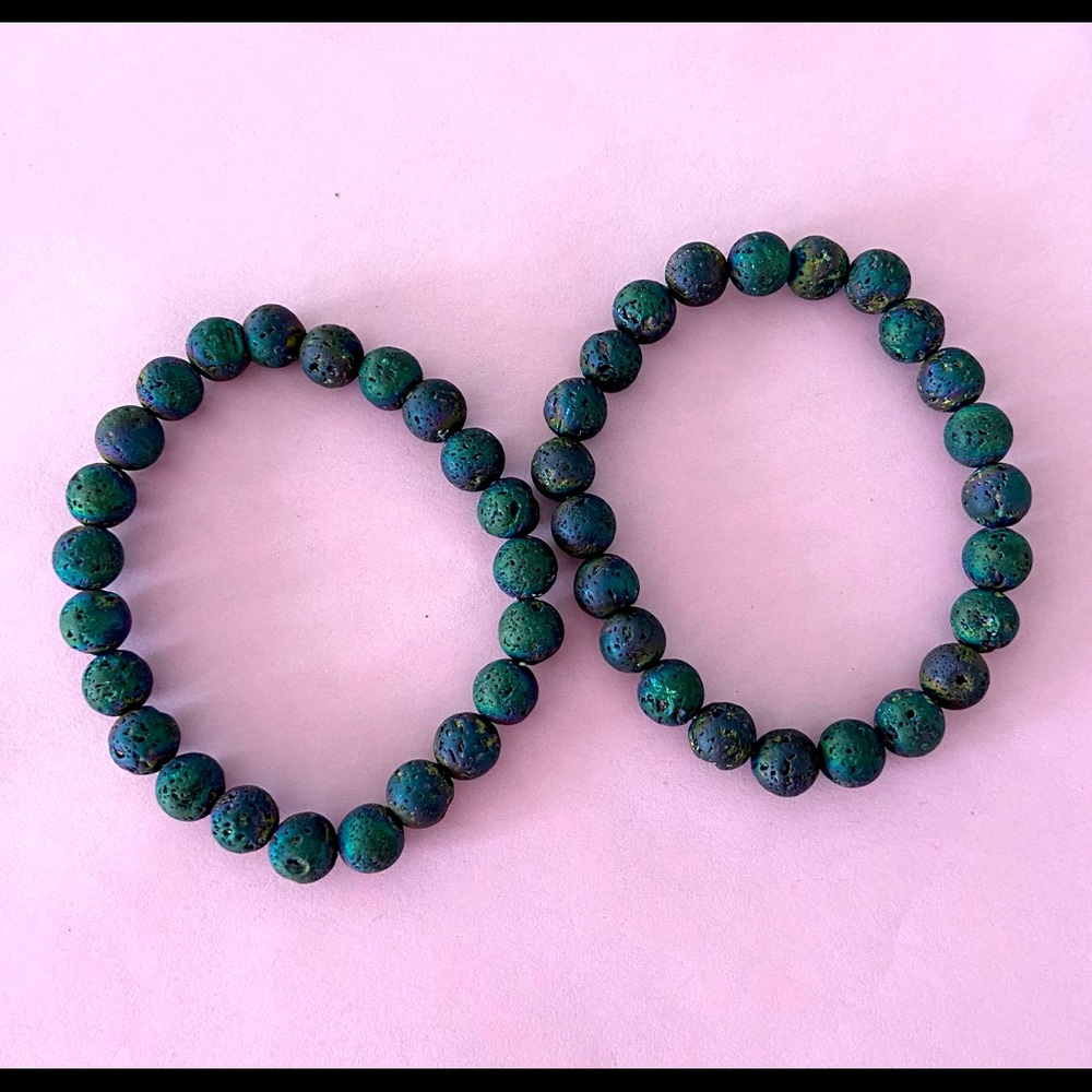 Rainbow Matte Lava Bead Stretch Bracelets (pair)